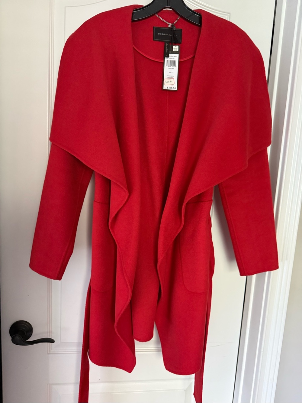 BCBGMaxAzria Red Open-Front Draped Cardigan with Belt